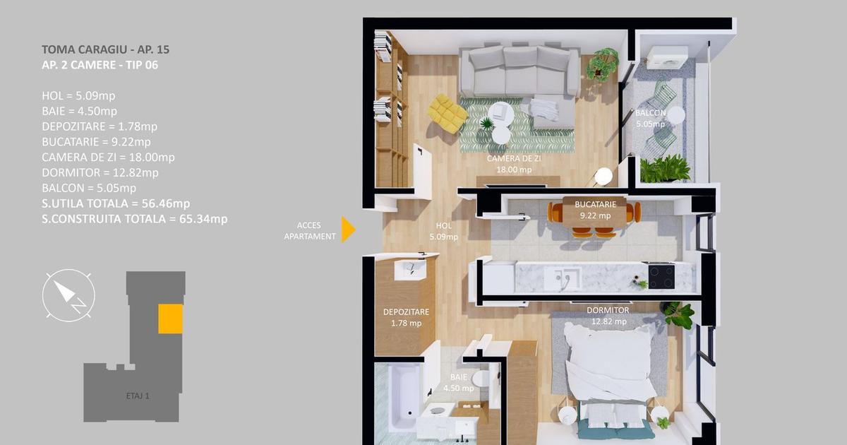 Apartament decomandat cu 2 camere în zona Pipera, Sector 1